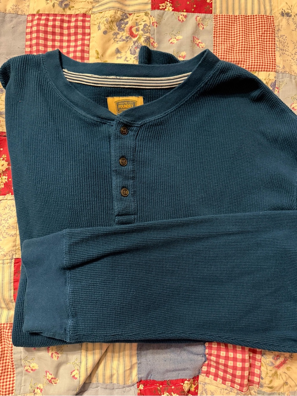 The Foundry Supply Co. Teal Blue Waffle Henley Shirt